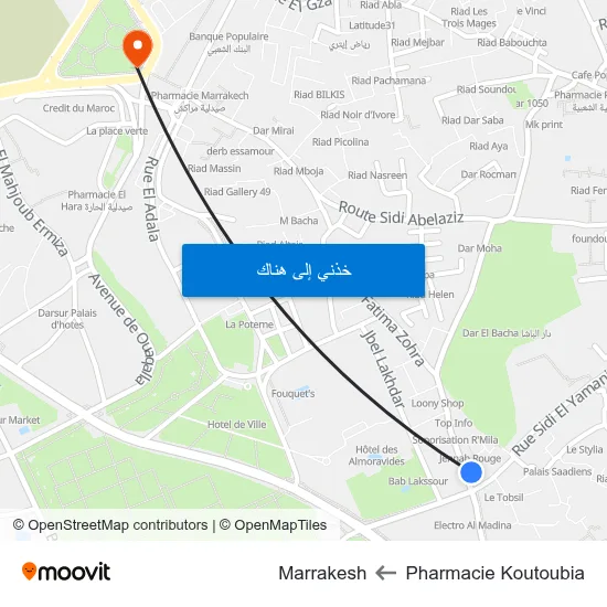 Pharmacie Koutoubia to Marrakesh map