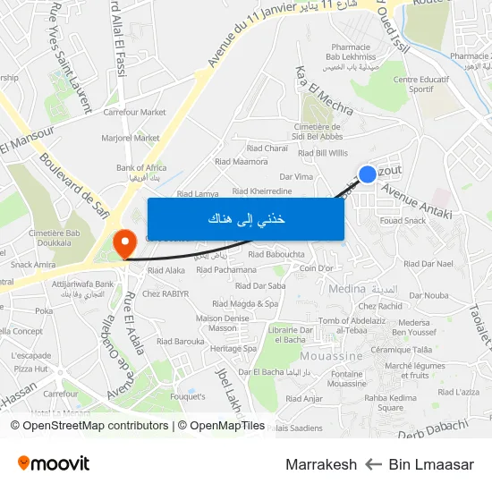 Bin Lmaasar to Marrakesh map