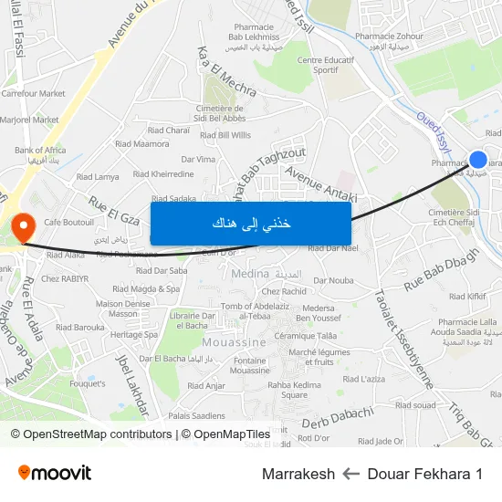Douar Fekhara 1 to Marrakesh map
