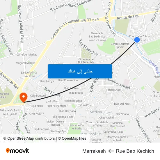 Rue Bab Kechich to Marrakesh map