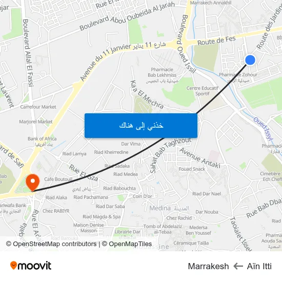 Aïn Itti to Marrakesh map