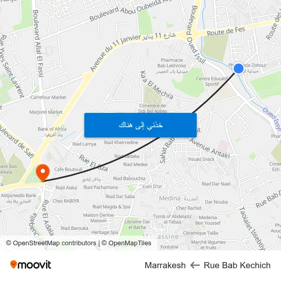 Rue Bab Kechich to Marrakesh map