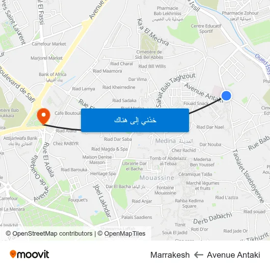 Avenue Antaki to Marrakesh map