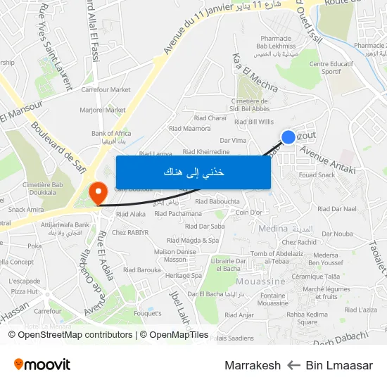 Bin Lmaasar to Marrakesh map