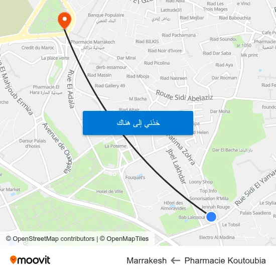 Pharmacie Koutoubia to Marrakesh map