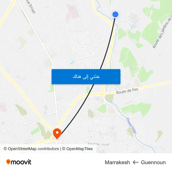 Guennoun to Marrakesh map