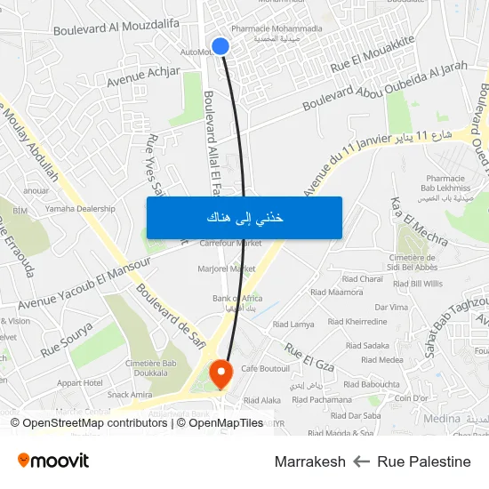 Rue Palestine to Marrakesh map