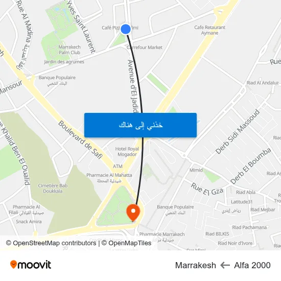 Alfa 2000 to Marrakesh map
