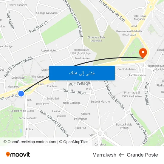 Grande Poste to Marrakesh map