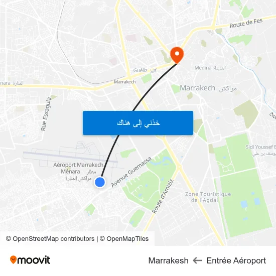 Entrée Aéroport to Marrakesh map