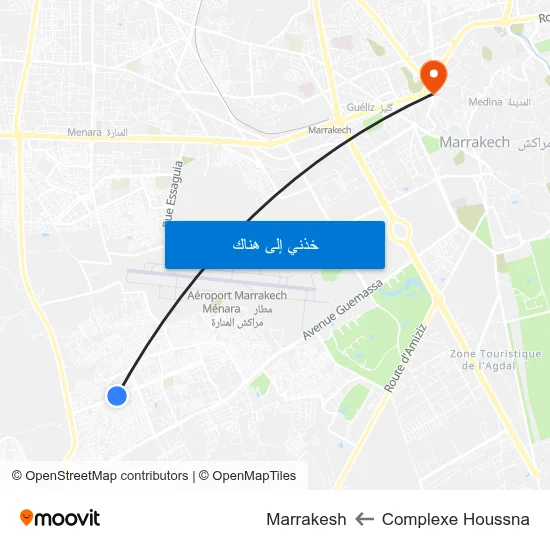 Complexe Houssna to Marrakesh map
