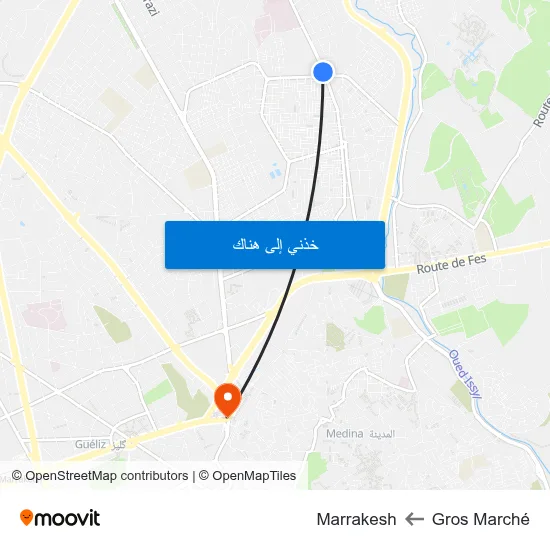 Gros Marché to Marrakesh map