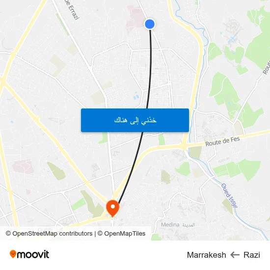 Razi to Marrakesh map