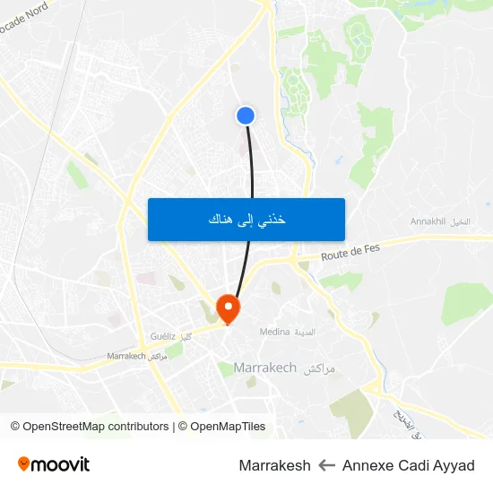 Annexe Cadi Ayyad to Marrakesh map