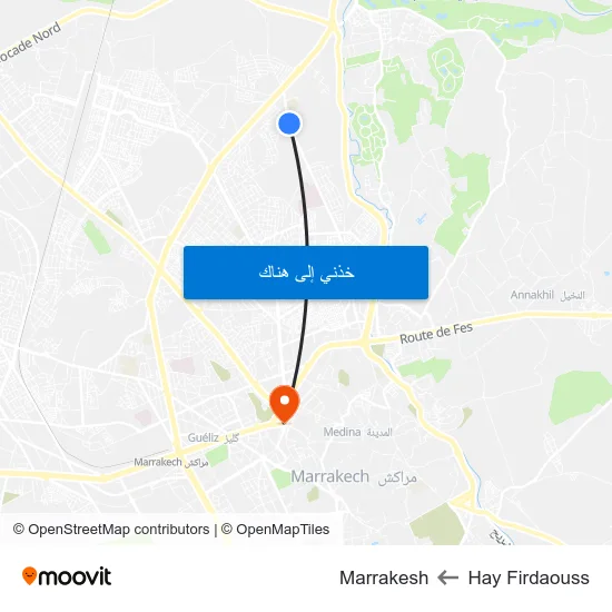 Hay Firdaouss to Marrakesh map