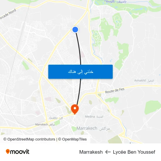 Lycée Ben Youssef to Marrakesh map