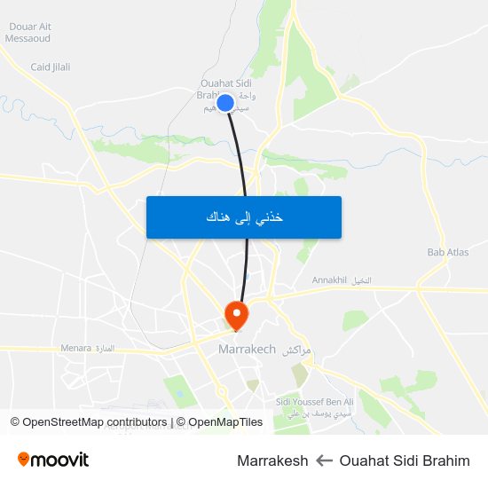 Ouahat Sidi Brahim to Marrakesh map
