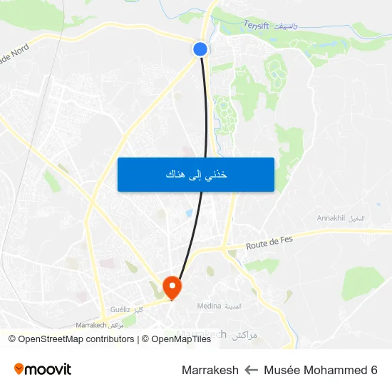 Musée Mohammed 6 to Marrakesh map