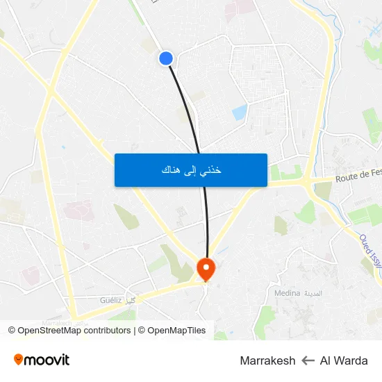 Al Warda to Marrakesh map