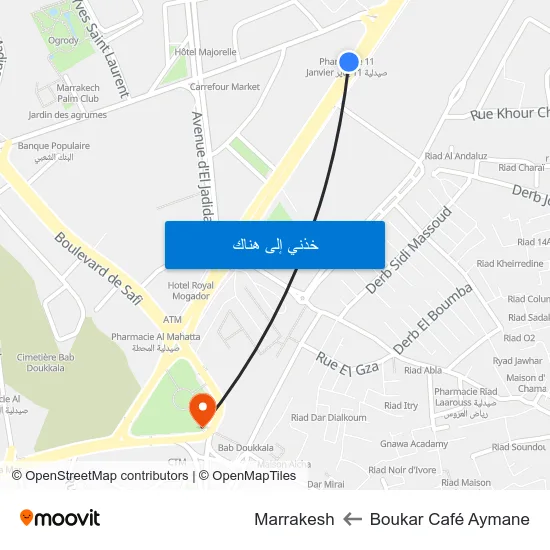 Boukar Café Aymane to Marrakesh map