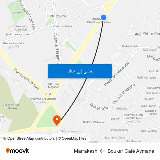 Boukar Café Aymane to Marrakesh map