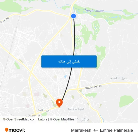 Entrée Palmeraie to Marrakesh map