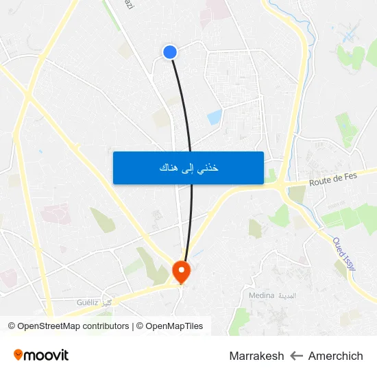 Amerchich to Marrakesh map