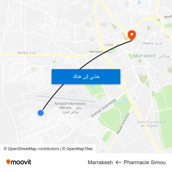 Pharmacie Simou to Marrakesh map