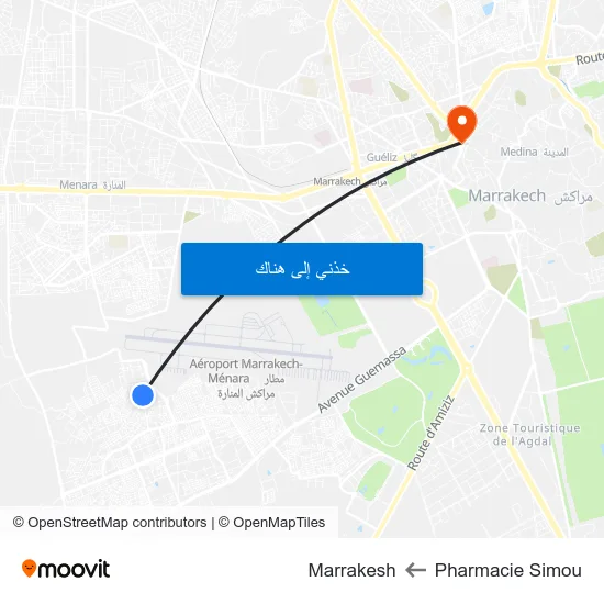 Pharmacie Simou to Marrakesh map