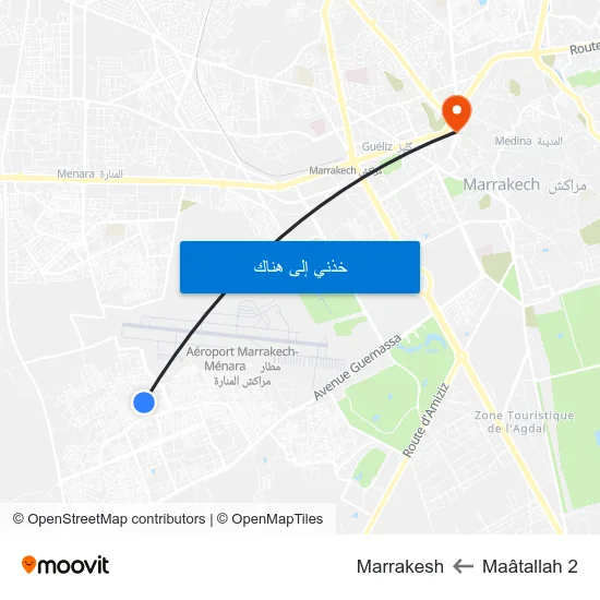 Maâtallah 2 to Marrakesh map