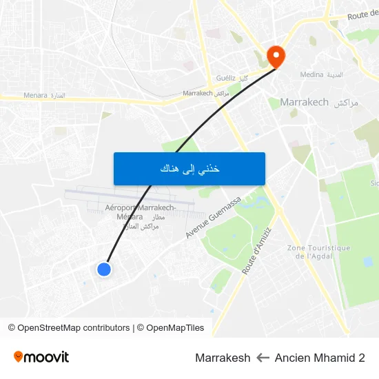 Ancien Mhamid 2 to Marrakesh map