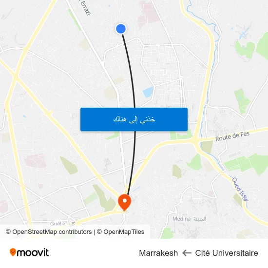 Cité Universitaire to Marrakesh map