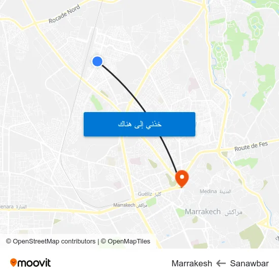 Sanawbar to Marrakesh map