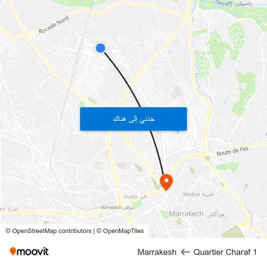 Quartier Charaf 1 to Marrakesh map