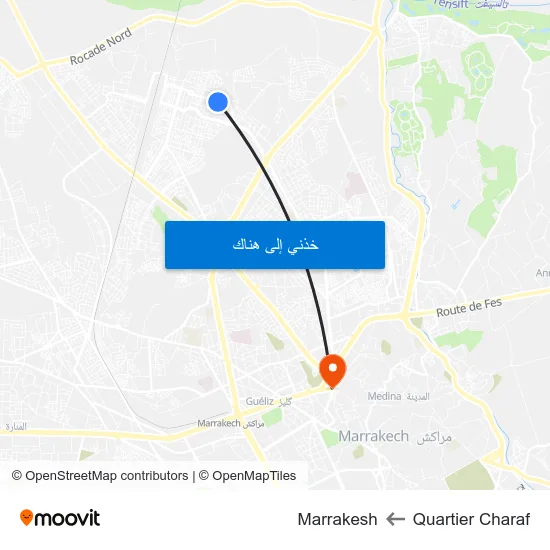 Quartier Charaf to Marrakesh map