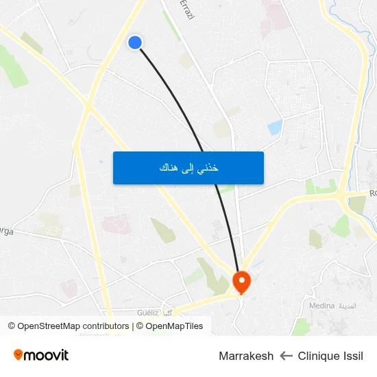 Clinique Issil to Marrakesh map