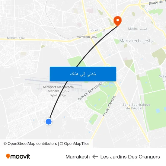 Les Jardins Des Orangers to Marrakesh map