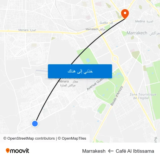 Café Al Ibtissama to Marrakesh map