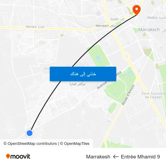 Entrée Mhamid 9 to Marrakesh map