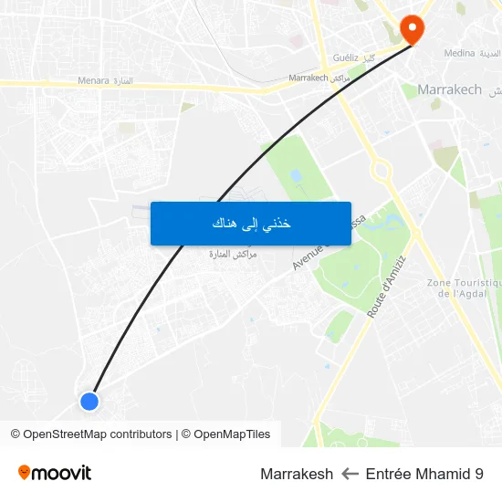 Entrée Mhamid 9 to Marrakesh map