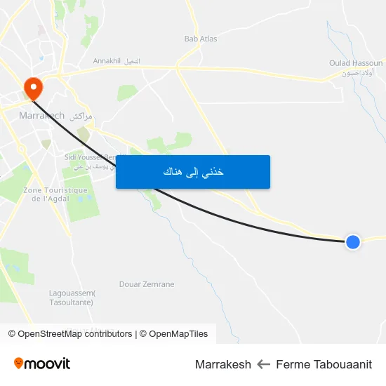 Ferme Tabouaanit to Marrakesh map