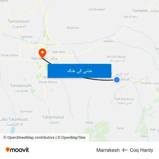 Coq Hardy to Marrakesh map