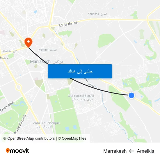 Amelkis to Marrakesh map