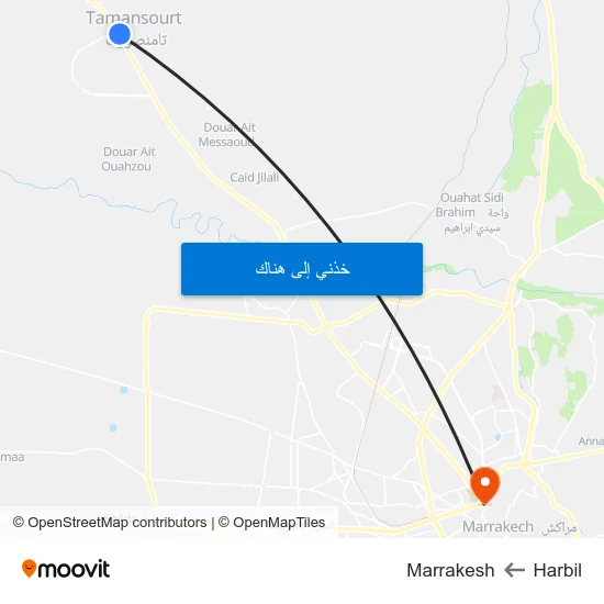 Harbil to Marrakesh map