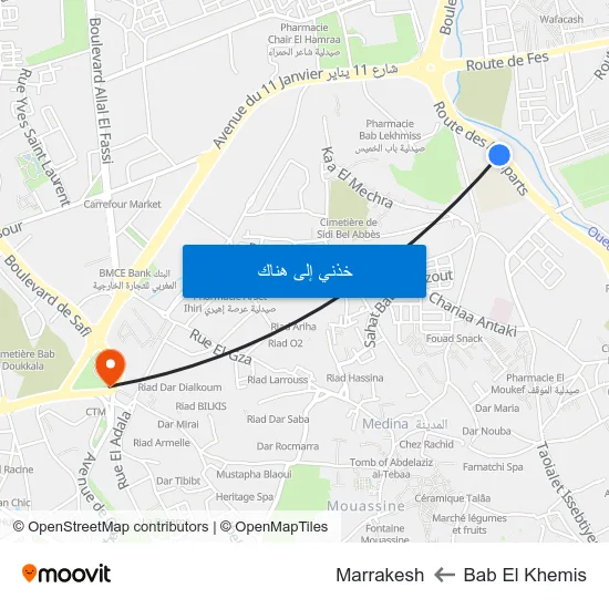 Bab El Khemis to Marrakesh map