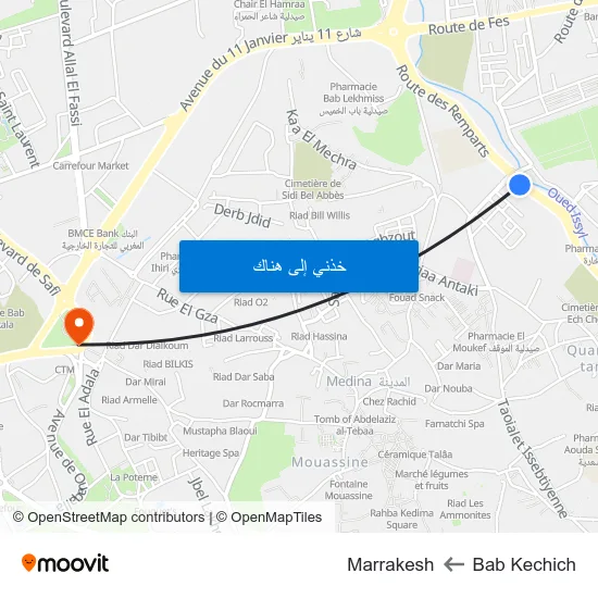 Bab Kechich to Marrakesh map