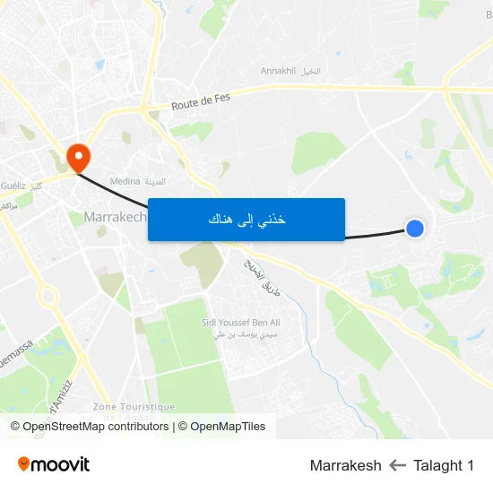 Talaght 1 to Marrakesh map