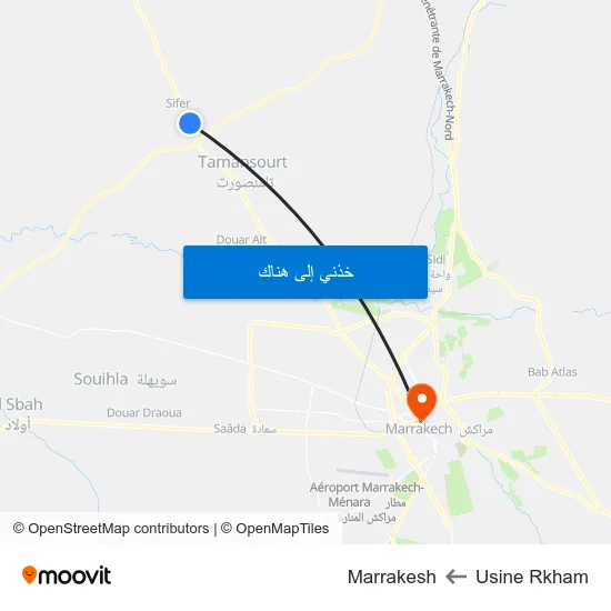 Usine Rkham to Marrakesh map