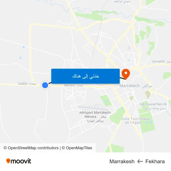 Fekhara to Marrakesh map