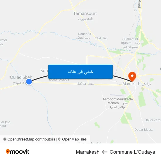 Commune L'Oudaya to Marrakesh map
